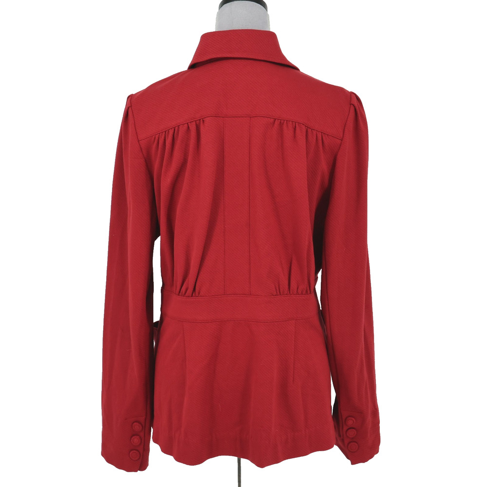 Cabi Jacket Womens Large Dark Red Twill Pockets Fitted Waist Snaps Preppy - Picture 2 of 16